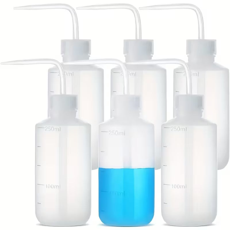 6pcs, Laboratory Wash Bottles, Squeeze-Type Cleaning Bottles with Curved Nozzles